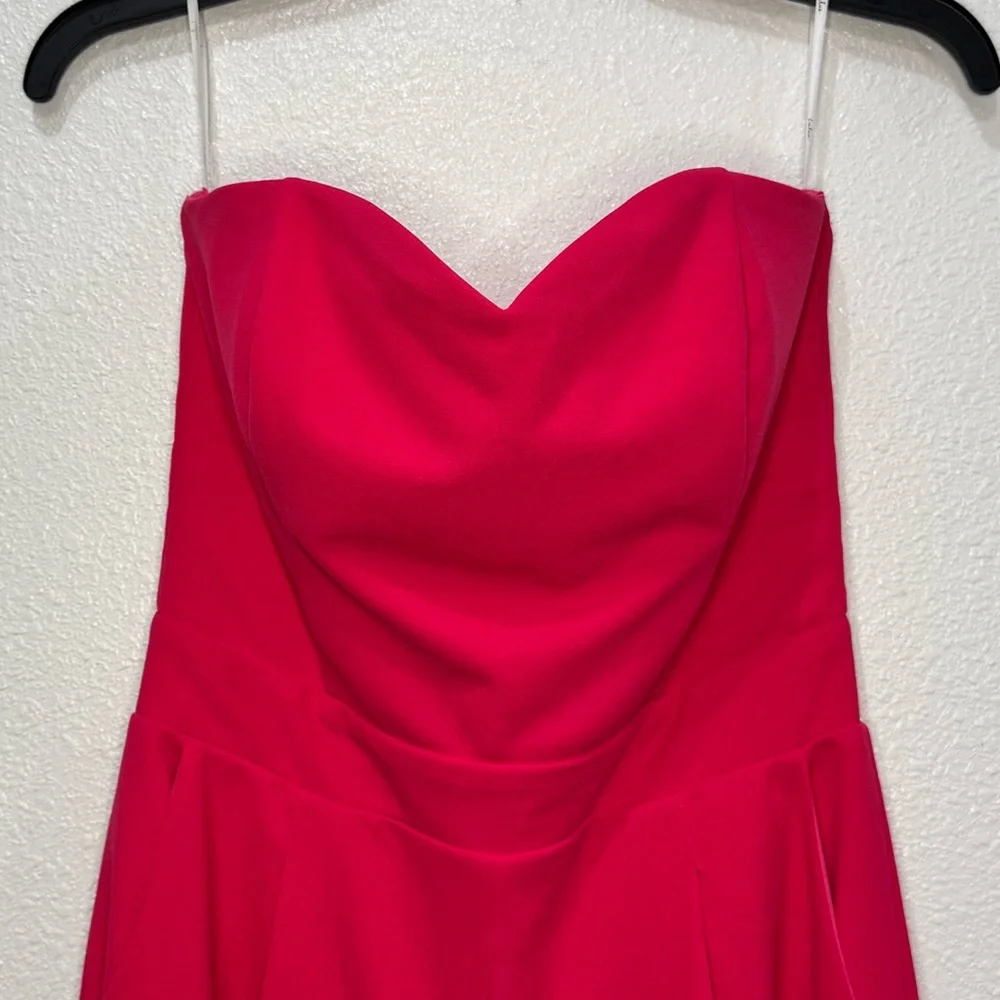 Lulu's Sexy Salmon Pink Red Strapless Jumpsuit Medium Wide Leg Cropped Womens - Picture 3 of 10